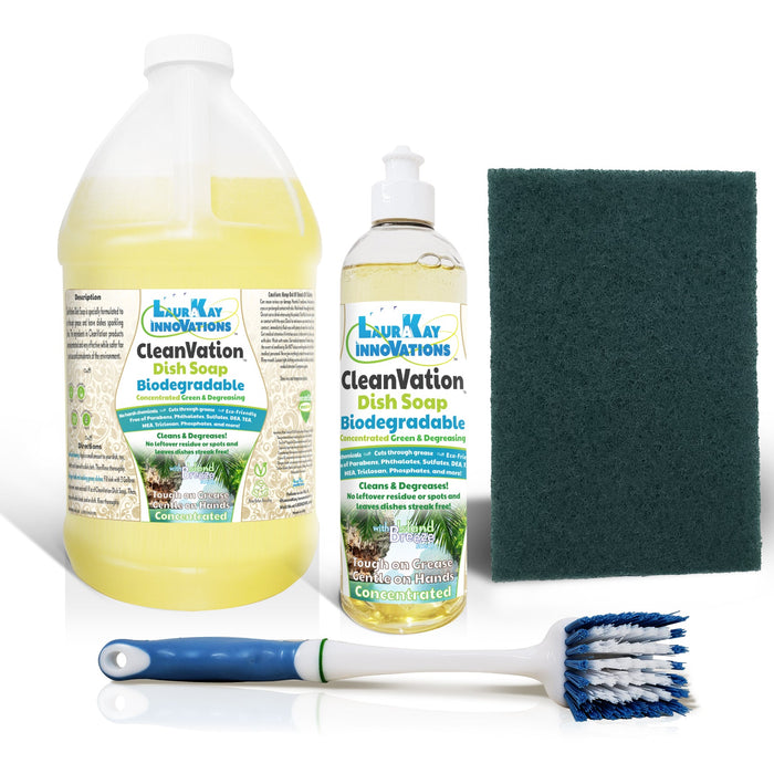 CleanVation™ Dish Soap (Concentrated Biodegradable Green Liquid Dish Soap) Premium Dish Kit