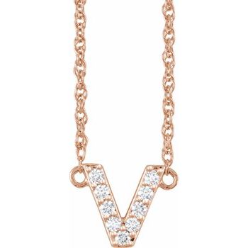 14K 1/10 CTW Natural Diamond Lowercase Initial V 16" Necklace