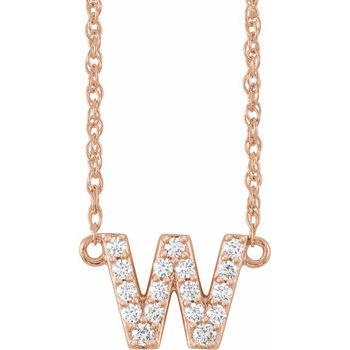 14K 1/8 CTW Natural Diamond Lowercase Initial W 16" Necklace