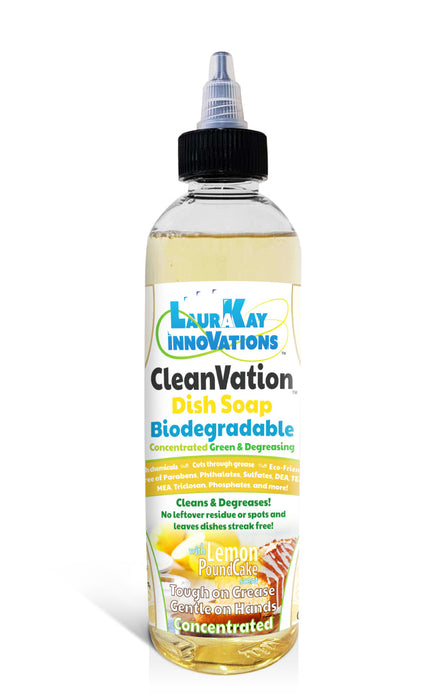 CleanVation™ Dish Soap 4 fl oz Bottle (Concentrated Biodegradable Green Liquid Dish Soap) - Lemon Pound Cake