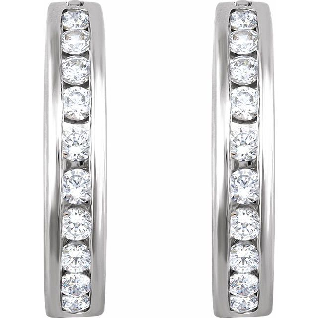 14K White 1/2 CTW Natural Diamond Channel-Set 16.5 mm Hoop Earrings