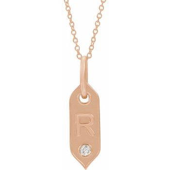 14K .05 CT Natural Diamond Initial R 16-18" Necklace