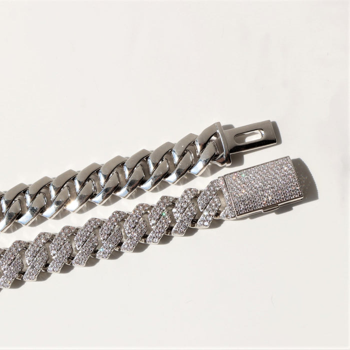 13mm Diamond Prong Cuban Chain in White Gold