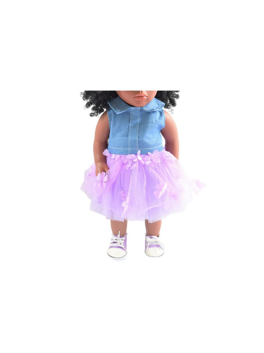 Lilac Denim Tutu Dress & Bow - For 18" dolls: Outfit Only