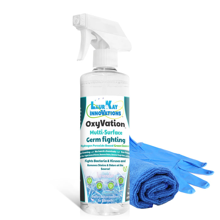 OxyVation™ 3 in 1 Germ & Virus Fighting, Stain and Odor, and Multi-Surface Green Cleaning 16 fl oz with Premium Microfiber Cleaning Cloth - Gentle Lavender