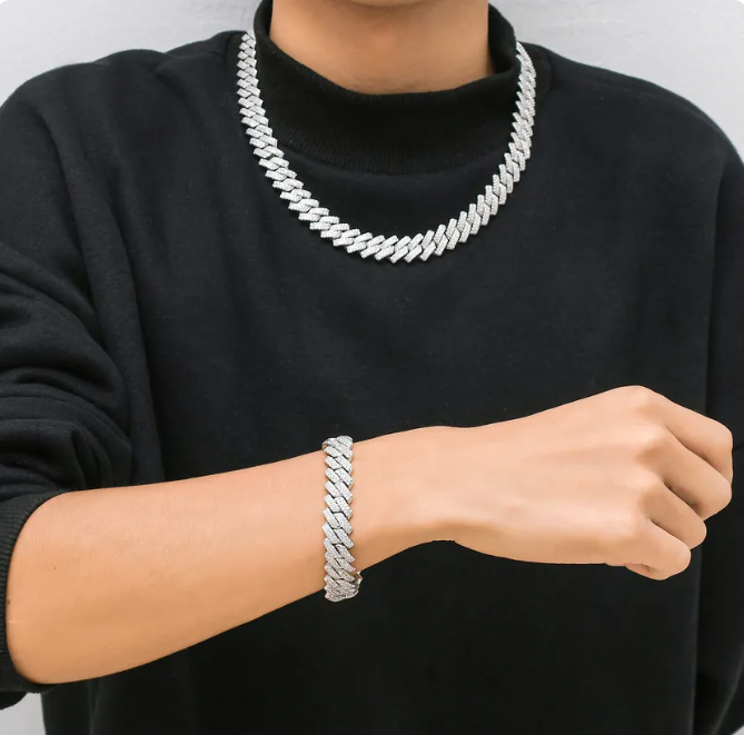 18K White Gold/Gold-Plated Iced Cuban Chain (13mm)