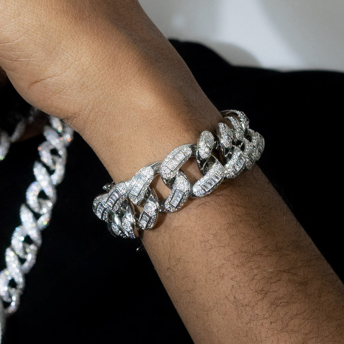 20mm White Gold Plated Iced Cuban Link Bracelet