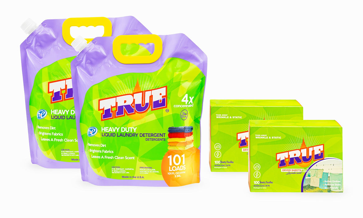 2-True Laundry Detergent 101oz + Dryer Sheets (2 Pack)