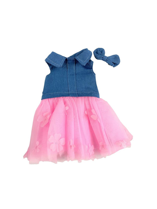 Pink Denim Tutu Dress & Bow - For 18" dolls: Outfit Only